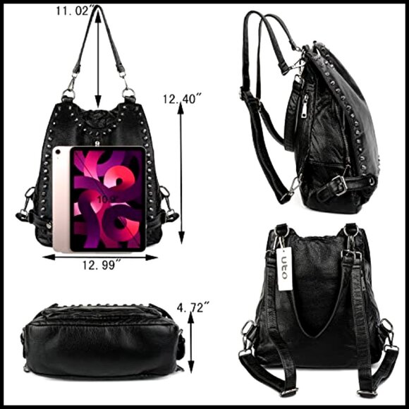 Convertible Backpack Purse PU Leather Studded Rucksack Shoulder Bag Chic main image 5